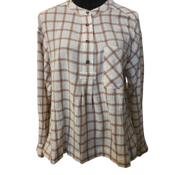 Xirena S Small Gauzy Tunic Top Plaid Corp Core Wardrobe Staple Business - Picture 1 of 9